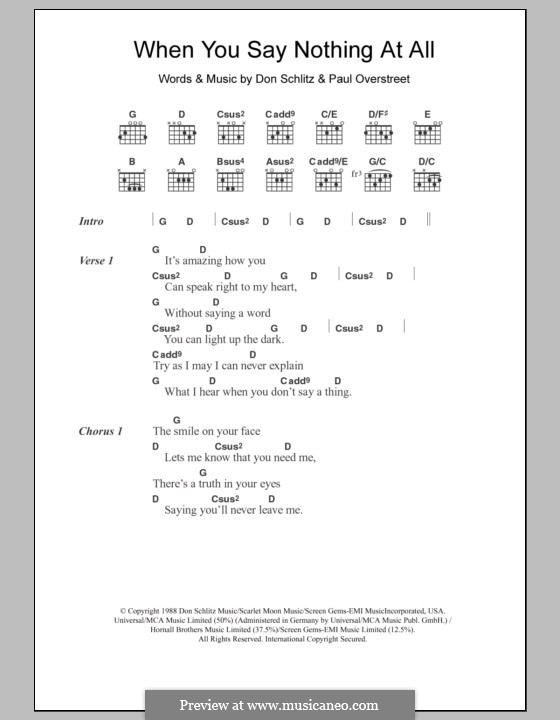 When You Say Nothing at All (Alison Krauss & Union Station): Text und Akkorde by Don Schlitz, Paul Overstreet