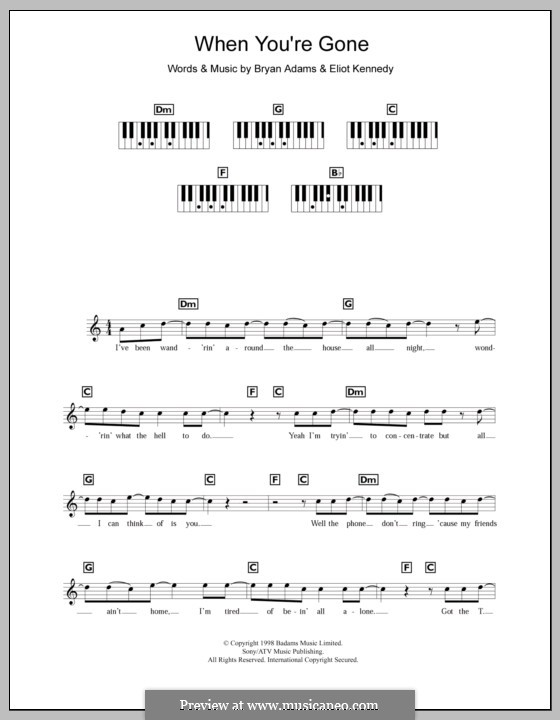 When You're Gone (Bryan Adams and Melanie C): Für Keyboard by Bryan Adams, Eliot Kennedy