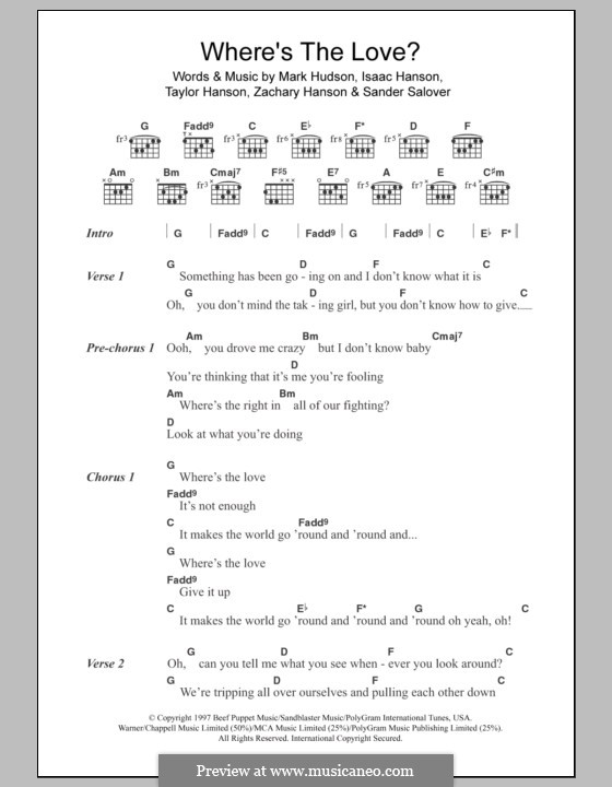 Where's the Love: Text und Akkorde by Isaac Hanson, Mark Jeffrey Hudson, Sander Salover, Taylor Hanson, Zachary Hanson