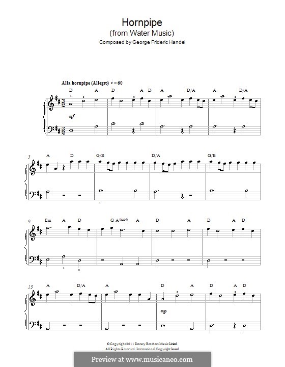Suite Nr.2 in D-Dur, HWV 349: Alla Hornpipe, einfache Noten für Klavier by Georg Friedrich Händel