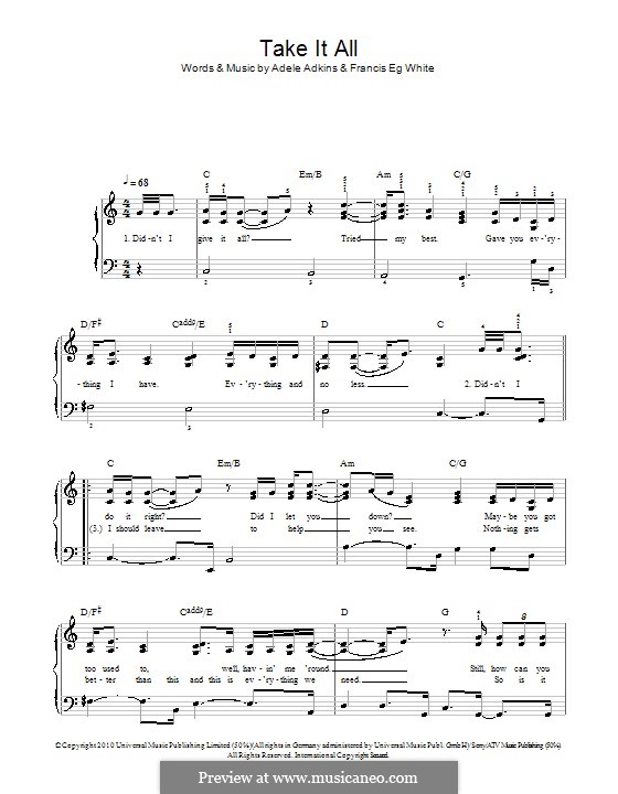 Take It All: Einfache Noten für Klavier by Adele, Eg White