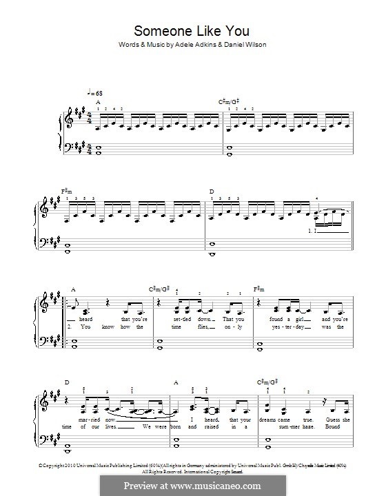 Someone Like You: Einfache Noten für Klavier (A-Dur) by Adele, Daniel Wilson