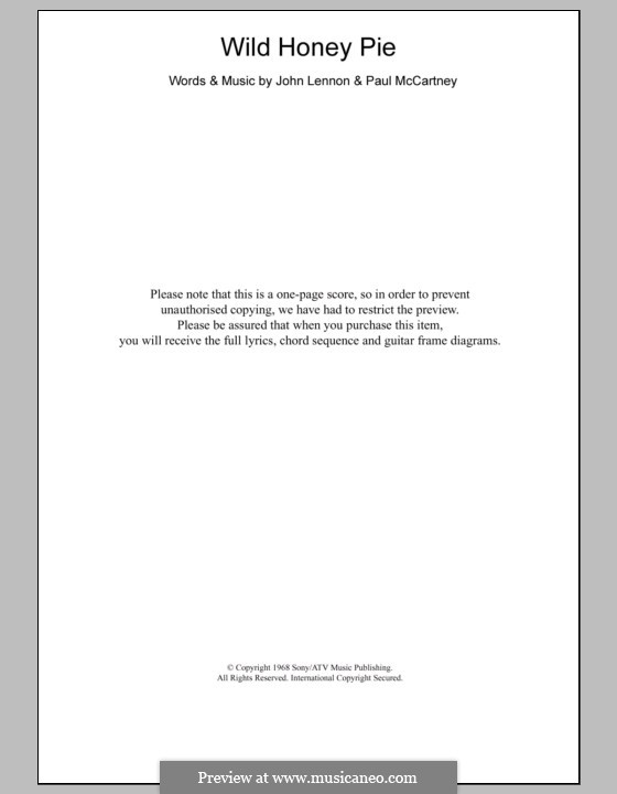 Wild Honey Pie (The Beatles): Text und Akkorde by John Lennon, Paul McCartney