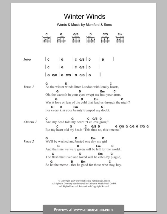 Winter Winds (Mumford & Sons) von M. Mumford Noten auf MusicaNeo