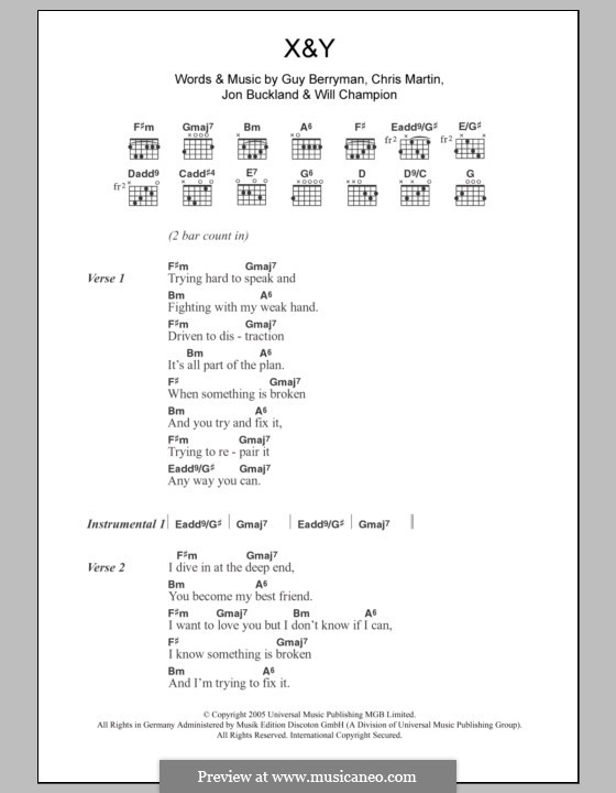 X&Y (Coldplay): Text und Akkorde by Chris Martin, Guy Berryman, Jonny Buckland, Will Champion