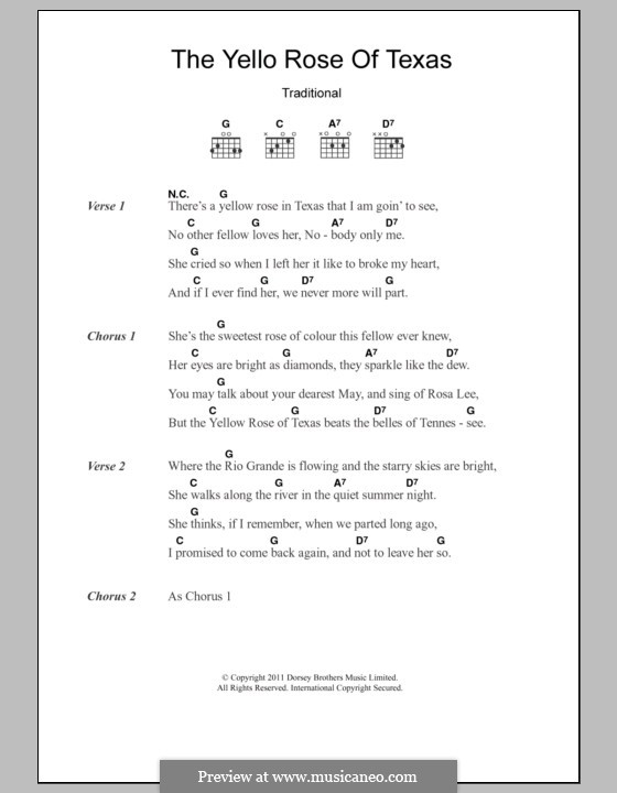 The Yellow Rose of Texas: Text und Akkorde by folklore