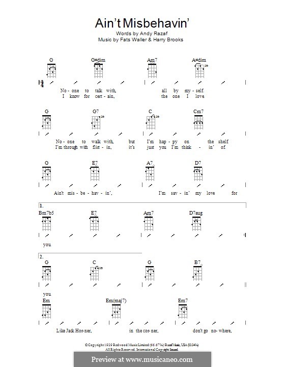 Ain't Misbehavin': Für Ukulele mit Schlagmuster by Fats Waller, Harry Brooks