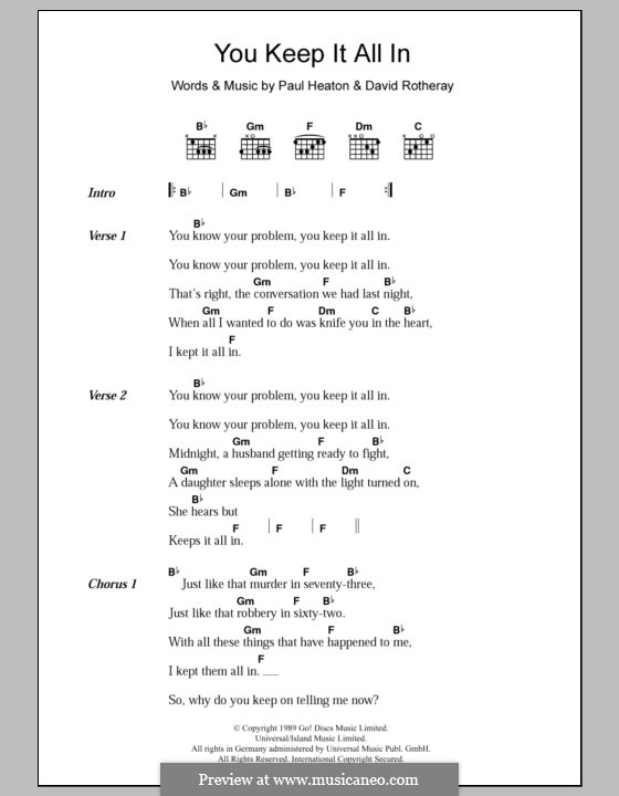 You Keep It All in (The Beautiful South): Text und Akkorde by David Rotheray, Paul Heaton