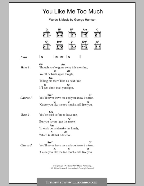 You Like Me Too Much (The Beatles): Text und Akkorde by George Harrison