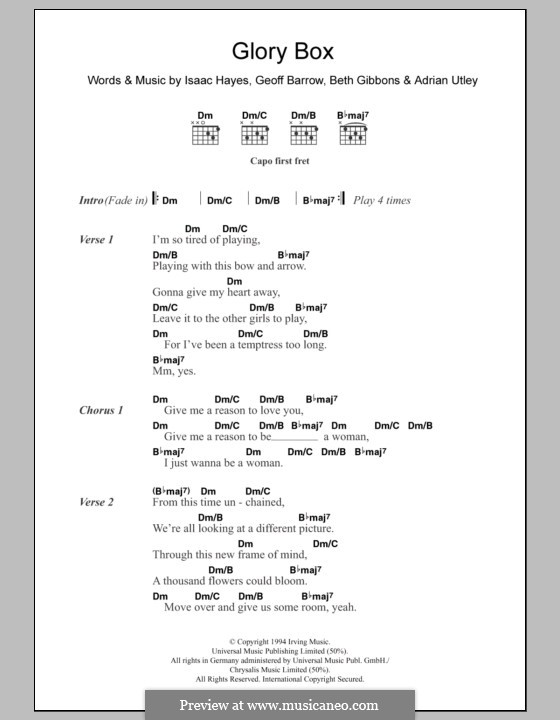 Glory Box (Portishead): Text und Akkorde by Adrian Utley, Beth Gibbons, Geoff Barrow, Isaac Hayes