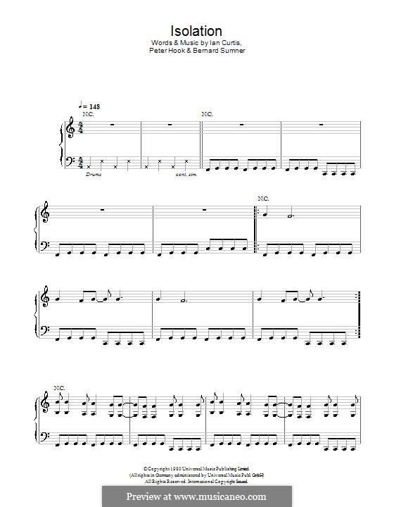 Isolation (Joy Division): Für Stimme und Klavier (oder Gitarre) by Bernard Sumner, Ian Curtis, Peter Hook