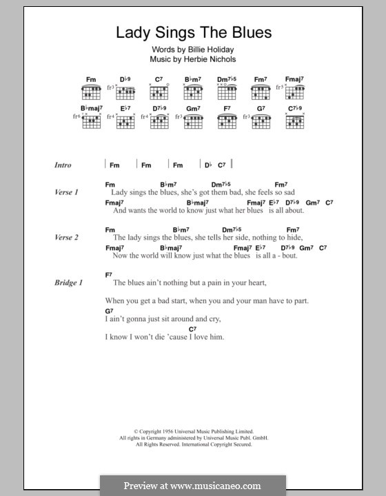 The Lady Sings the Blues (Billie Holiday): Texte und Akkorde by Herbie Nichols