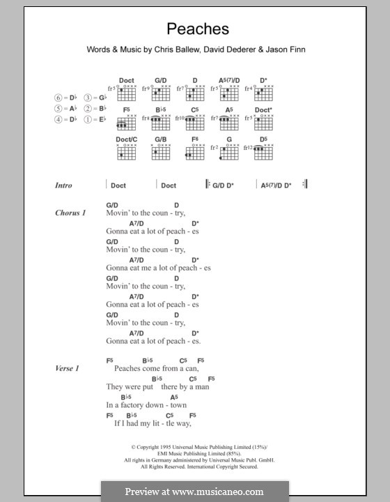 Peaches (Presidents of The United States of America): Text und Akkorde by Chris Ballew, David Dederer, Jason Finn