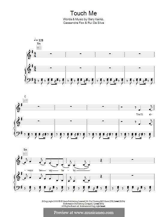 Touch Me (Sophie Ellis-Bextor): Für Stimme und Klavier by Cassandra Fox, Gary Kemp, Rui Da Silva