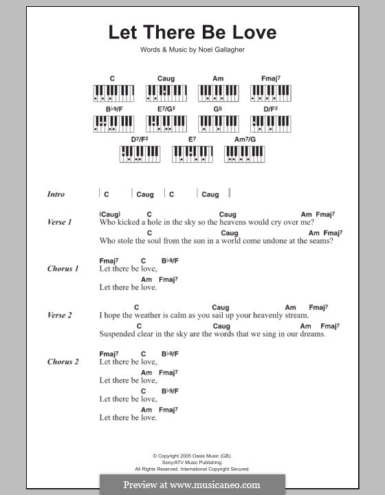 Let There Be Love (Oasis): Text und Akkorde für Klavier by Noel Gallagher