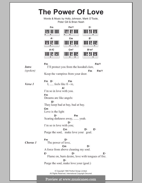 The Power of Love (Frankie Goes To Hollywood): Text und Akkorde für Klavier by Brian Nash, Holly Johnson, Mark O'Toole, Peter Gill