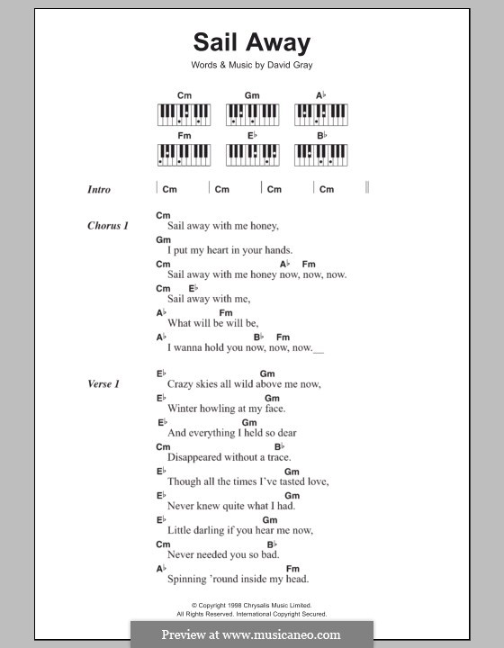 Sail Away: Text und Akkorde für Klavier by David Gray
