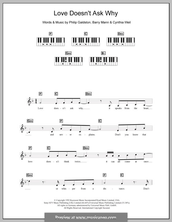 Love Doesn't Ask Why (Celine Dion): Für Keyboard by Barry Mann, Cynthia Weil