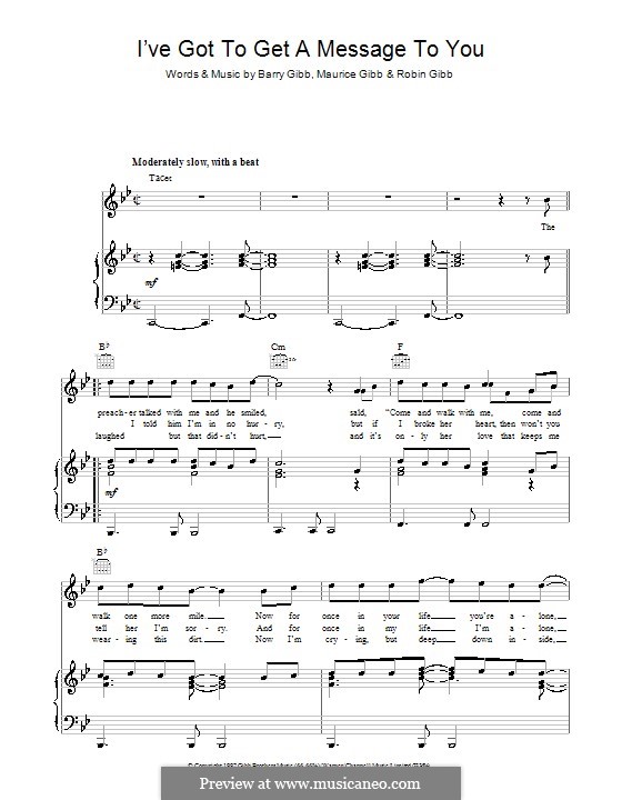 I've Gotta Get a Message to You (The Bee Gees): Für Stimme und Klavier (oder Gitarre) by Barry Gibb, Maurice Gibb, Robin Gibb
