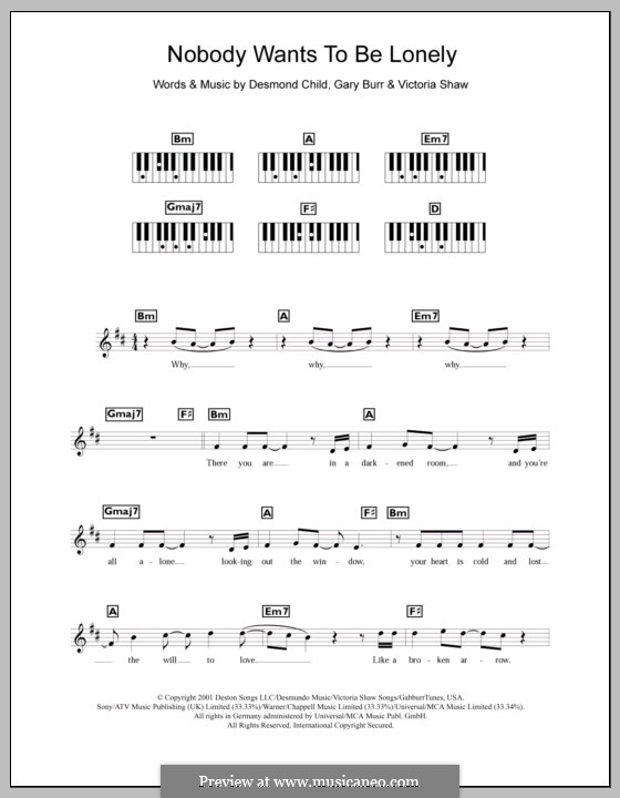 Nobody Wants To Be Lonely (Ricky Martin with Christina Aguilera): Für Keyboard by Desmond Child, Gary Burr, Victoria Shaw