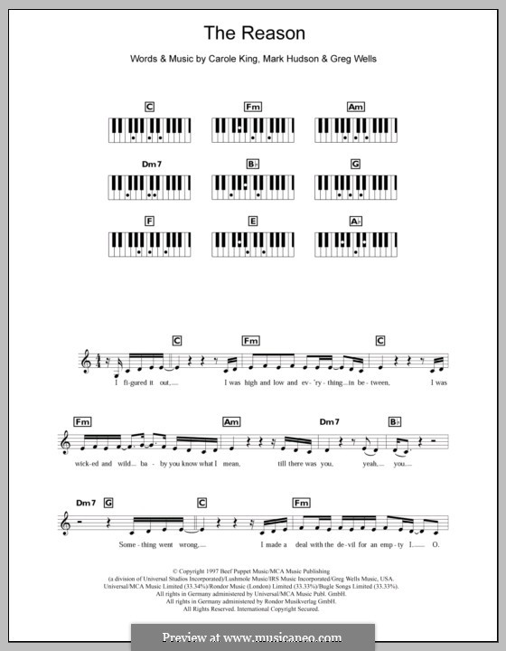 The Reason (Celine Dion): Für Keyboard by Carole King, Greg Wells, Mark Jeffrey Hudson