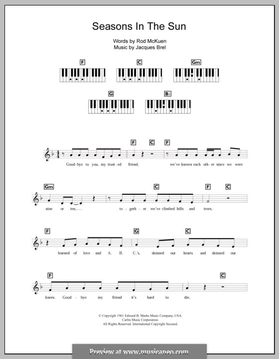 Seasons in the Sun (Westlife): Für Keyboard by Jacques Brel