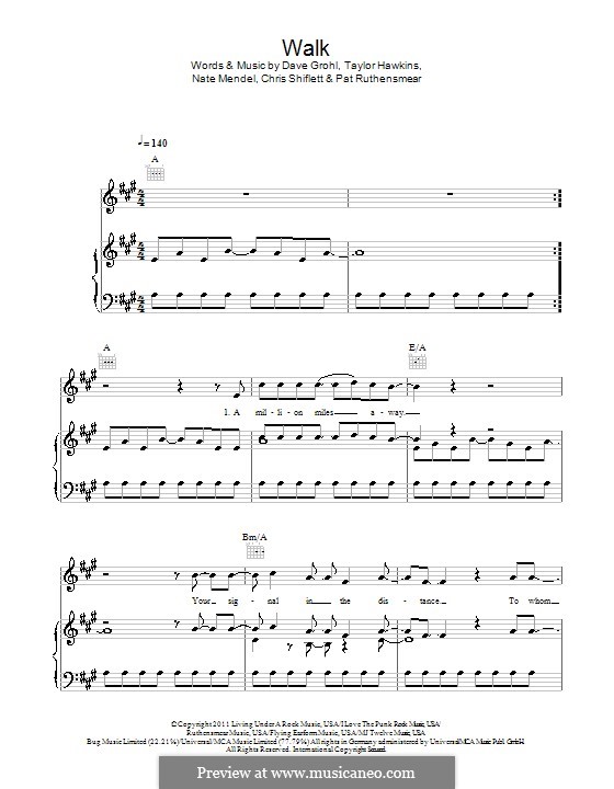 Walk (Foo Fighters): Für Stimme und Klavier (oder Gitarre) by Christopher Shiflett, David Grohl, Nate Mendel, Pat Smear, Taylor Hawkins