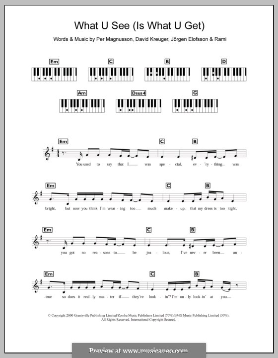 What U See (Is What U Get): For keyboard (Britney Spears) by David Kreuger, Jörgen Kjell Elofsson, Per Magnusson