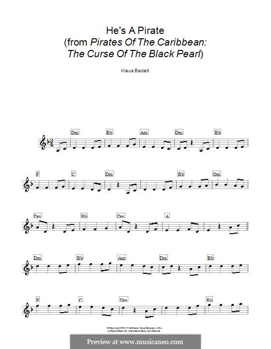 He's a Pirate (from Pirates of the Caribbean: The Curse of the Black Pearl): Melodie, Text und Akkorde by Klaus Badelt