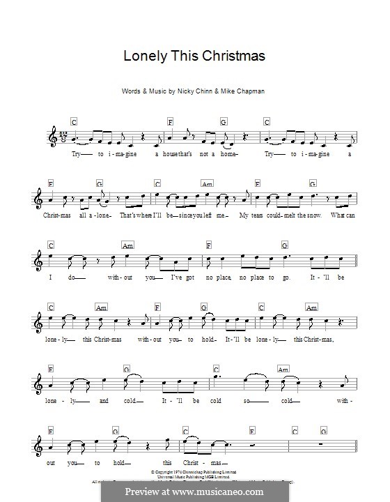 Lonely This Christmas (Mud): Melodie, Text und Akkorde by Mike Chapman, Nicky Chinn