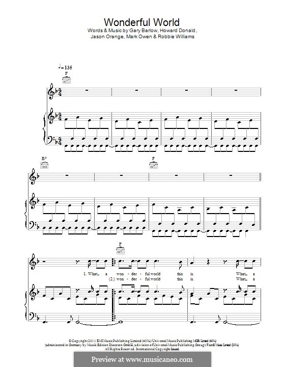 Wonderful World (Take That): Für Stimme und Klavier (oder Gitarre) by Gary Barlow, Howard Donald, Jason Orange, Mark Owen, Robbie Williams