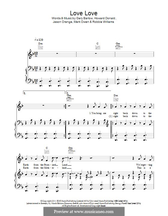 Love Love (Take That): Für Stimme und Klavier (oder Gitarre) by Gary Barlow, Howard Donald, Jason Orange, Mark Owen, Robbie Williams