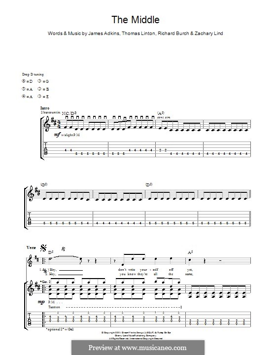 The Middle (Jimmy Eat World): Für Gitarre mit Tab by James Adkins, Richard Burch, Thomas D. Linton, Zachary Lind