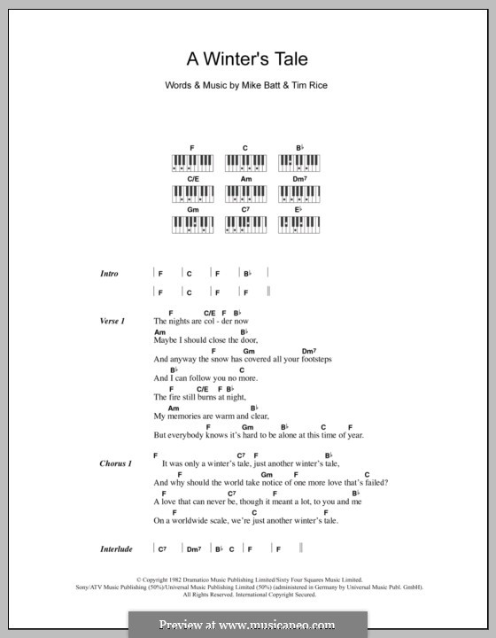 A Winter's Tale (David Essex): Text und Akkorde für Klavier by Mike Batt
