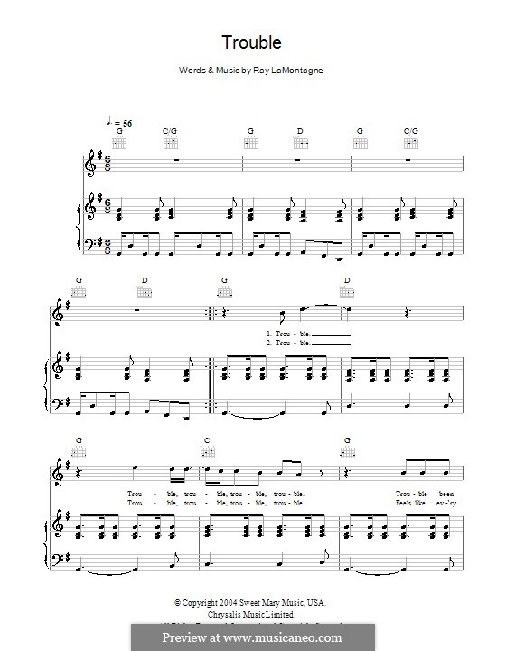 Trouble: Für Stimme und Klavier (oder Gitarre) by Ray LaMontagne
