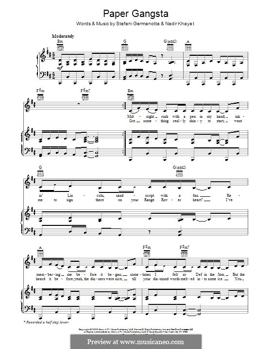 Paper Gangsta (Lady Gaga): Für Stimme und Klavier (oder Gitarre) by RedOne, Stefani Germanotta
