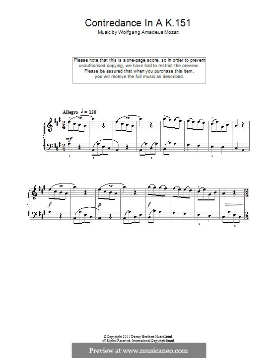 Kontratanz für Klavier in A-Dur: Kontratanz für Klavier in A-Dur by Wolfgang Amadeus Mozart