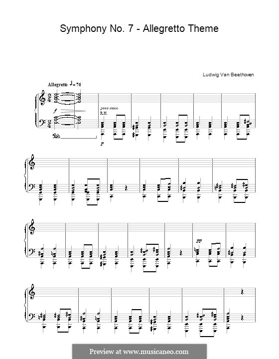 Movement II (Printable scores): Theme. Version for piano by Ludwig van Beethoven