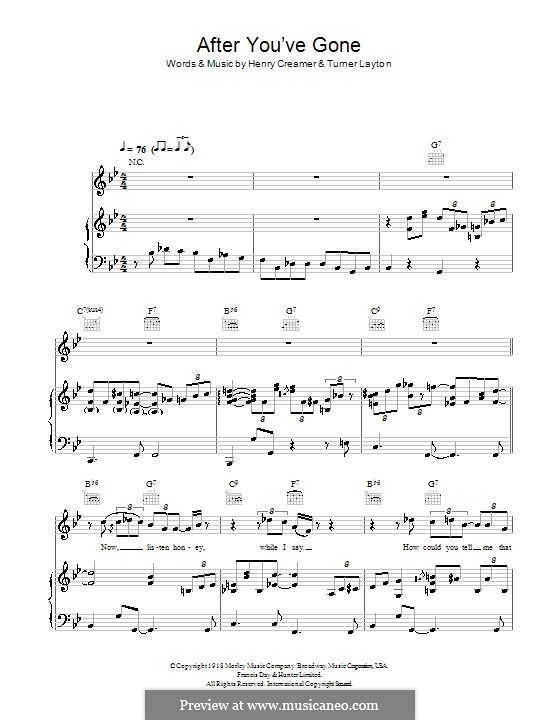 After You've Gone (Sophie Tucker): Für Stimme und Klavier (oder Gitarre) by Henry Creamer, J. Turner Layton