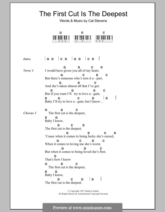 The First Cut Is the Deepest: Text und Akkorde für Klavier by Cat Stevens