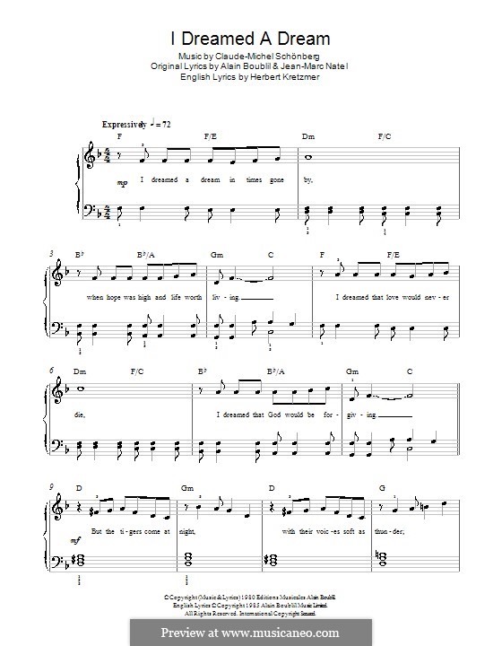 I Dreamed a Dream, for Piano: Easy version by Claude-Michel Schönberg