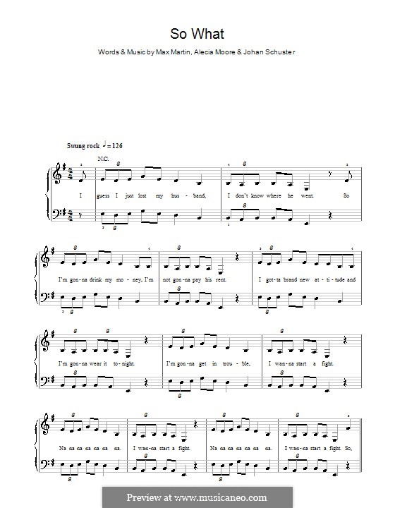 So What (Pink): Für Klavier, leicht by Shellback, Alecia Moore, Max Martin