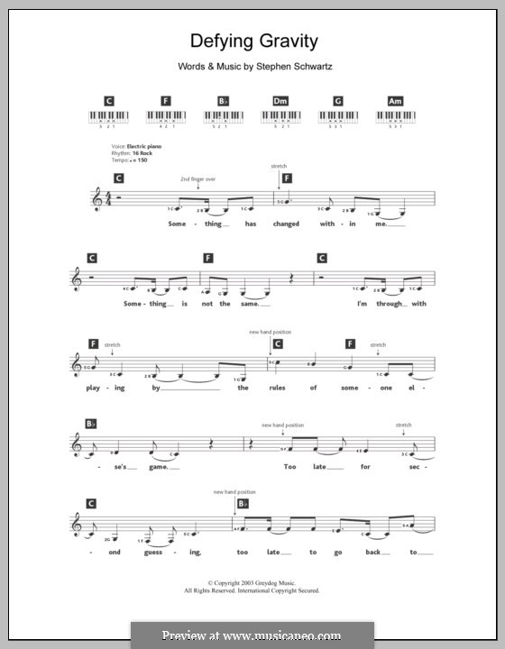 Defying Gravity (from the Broadway Musical Wicked): Für Keyboard by Stephen Schwartz