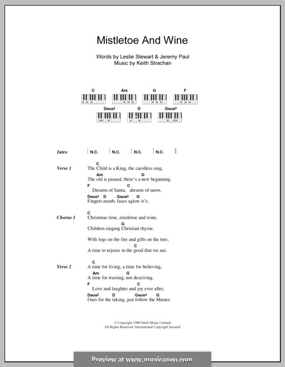 Mistletoe and Wine (Cliff Richard): Text und Akkorde für Klavier by Keith Strachan