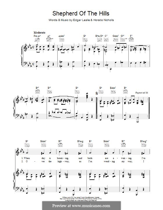 Shepherd of the Hills: Für Stimme und Klavier (oder Gitarre) by Horatio Nicholls