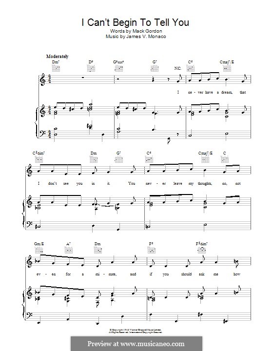 I Can't Begin to Tell You (Bing Crosby): Für Stimme und Klavier (oder Gitarre) by James Vincent Monaco