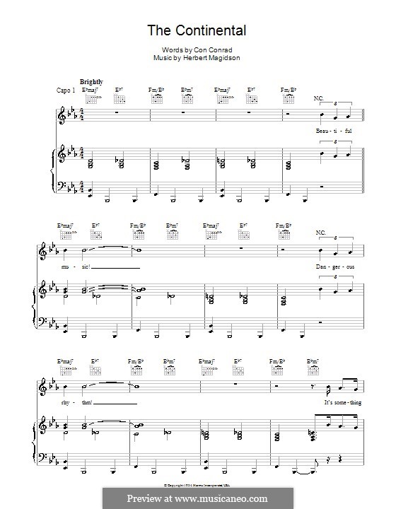 The Continental (Frank Sinatra): Für Stimme und Klavier (oder Gitarre) by Herb Magidson