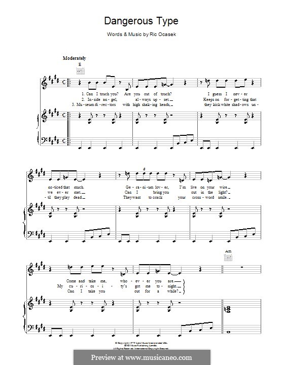 The Dangerous Type (The Cars): Für Stimme und Klavier (oder Gitarre) by Ric Ocasek