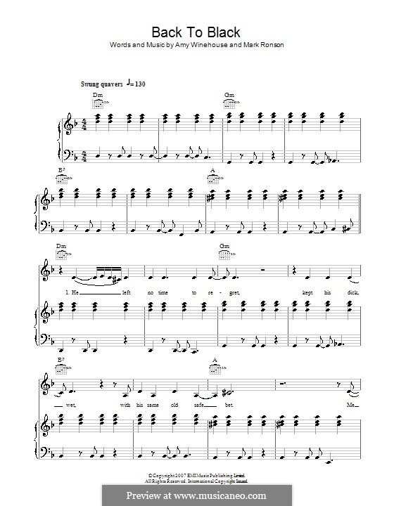 Back to Black (Amy Winehouse): Für Stimme und Klavier (oder Gitarre) by Mark Ronson