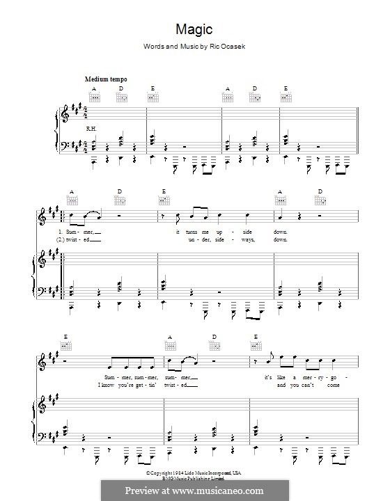 Magic (The Cars): Für Stimme und Klavier (oder Gitarre) by Ric Ocasek
